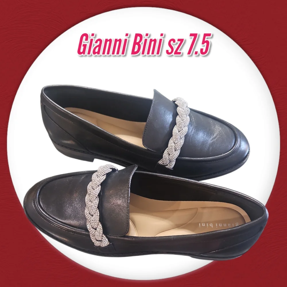 Gianni Bini Bristow Black Leather Rhinestone Braided Loafers Sz 7.5